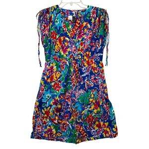 Lauren Ralph Lauren Women's Size Small Cotton Floral Print V Neck Tie Sleeve